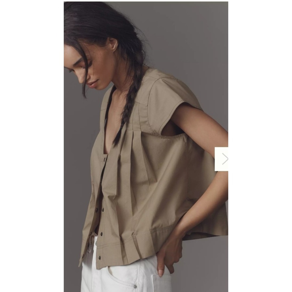 Anthropologie Preppy Crop Top Shirt Womens XS Buttons Minimalist Neutral - Picture 5 of 12